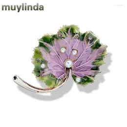 Brooches Muylinda Enamel Lotus Feuilles Broche Broche Bijoux Simulate Pearls Flower Pins et Swarf Suit Clip Clip pour les femmes