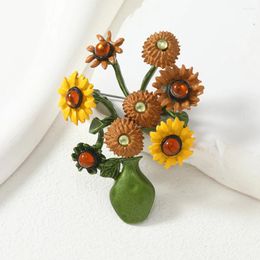 Broches Muylinda broche de girasol esmaltado Vintage flor de cristal Pin joyería banquete fiesta bufanda accesorios de ropa