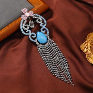 Broches Muylinda luxe longue gland fleur broche exagérée strass chaîne pour femmes bijoux vêtements Banquet broches