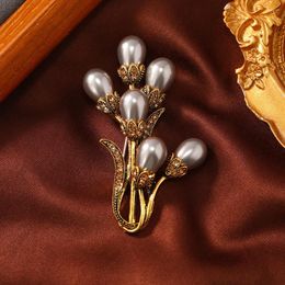 Broches muyinda champán vintage perlas simuladas broche de flores para ropa mujer hombre dhinestone pin clip accesorios