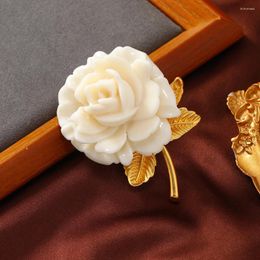 Broches Muylinda Vintage broche de rosa blanca para mujer hombre flor de resina de lujo fiesta boda Oficina Pin accesorios regalos