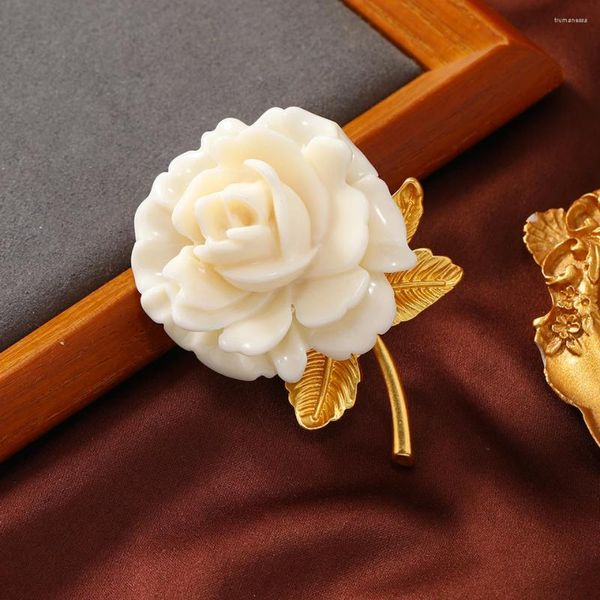 Broches Muylinda Vintage blanc Rose broche pour femme homme luxe résine fleur fête mariage bureau broche accessoire cadeaux