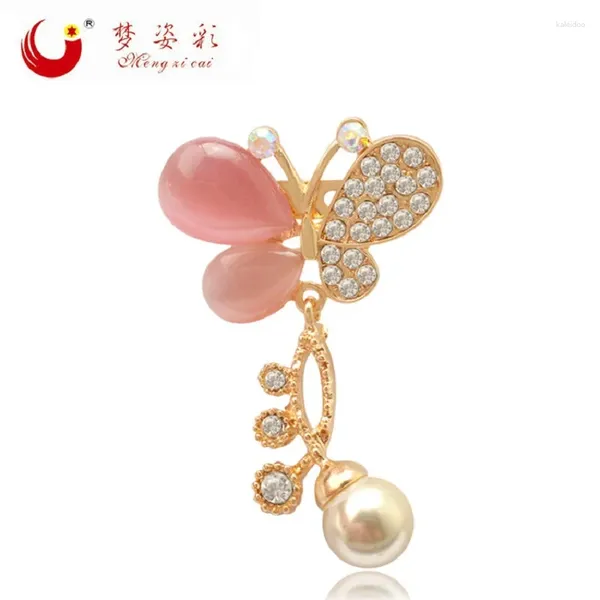 Broches mzc belles broches de papillon rose rose cristal en alliage zinc pendant brosh broches pour femmes girl collier corsage