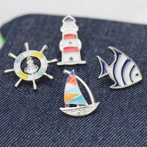 Broches Badge de Style marine dessin animé poisson Tropical broche en métal créatif voilier phare gouvernail balise épinglette petit cadeau enfants