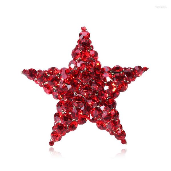 Broches OI broche de Navidad rojo completo ramillete de estrella de cinco puntas para mujeres niños suéter bolso Hijab Laple Pins joyería Casual regalos de año