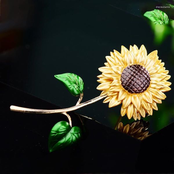 Broches OKILY, bonitos alfileres esmaltados para mujer, accesorios, broche de girasol, elegante y encantador vestido de moda, alfiler de flor, broches de plantas, joyería