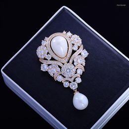 Broches OKILY Vintage femmes grande perle de mariée Zircon strass goutte d'eau broche bijoux charme fête de mariage scintillant