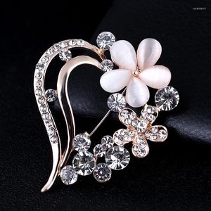 Broches opal stone bloem broche pin mooie strass hartkleding accessoires dames corsage verjaardagscadeaus