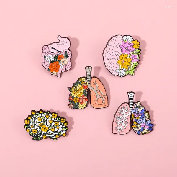 Broches de órganos flor esmalte Pin cuerpo interno corazón cerebro pulmón planta mariposa broche solapa insignia joyería Punk regalo al por mayor