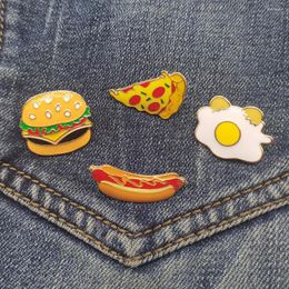 Broches Original mignon gourmand Hamburger Pizza chien oeuf poché série émail épinglettes vêtements métal Badge cadeau pour les amis