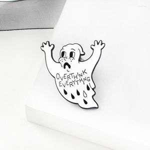 Broches Sobre Piense en todo lo que White Ghost Enamel Pin Broche Ansiety Thinking Sad Devil Insignia de cuero Accesorios de moda