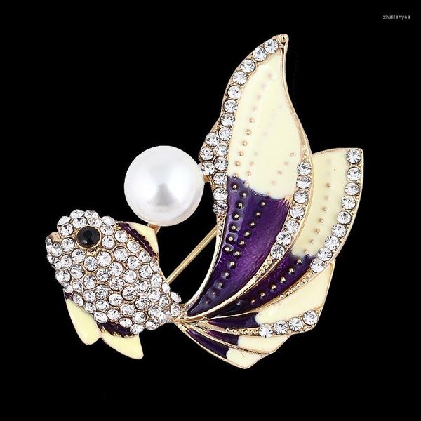 Broches de pez perla para traje de mujer, joyería de diamantes de imitación de animales a la moda, cárdigan, escote, alfileres de Metal, accesorios de ropa 1021