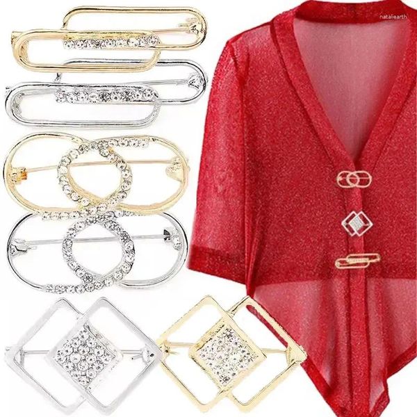 Broches Perla Geométrica Broche Alfileres Charm Safety Pin Suéter Cardigan Clip Cadena Universal Aguja Fija Decoración Joyería