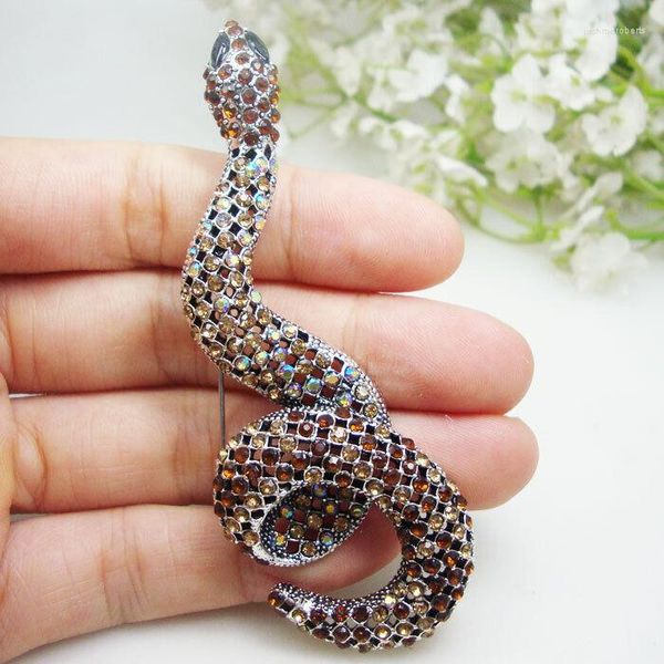 Broches Pendentif Vintage Brown Snake Animal Party Broche Pin Cristal Strass Bijoux