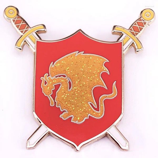 Broches Pendragon Shield Excaliibur Enamelo Pin Merlin Camelot Insignia Glitter Broche Jewelry Decora