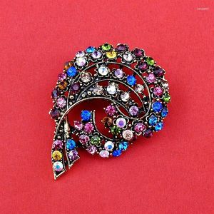 Broches Persoonlijke Hoge Kwaliteit Vintage Brons Verguld Multi Gekleurde Mode Strass Kristal Bloem Pin Broche Artikelnr.: BH7646