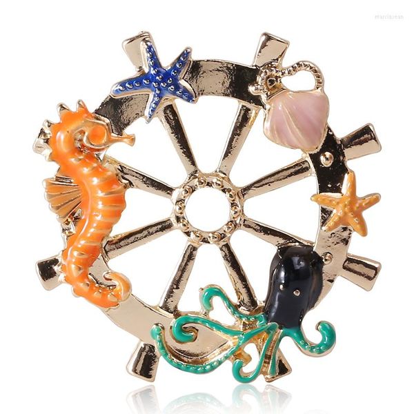 Broches Personnalité Creative Dripping Seahorse Octopus Sea Creature Broche Alliage Gouvernail Goupille