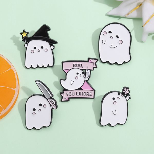 Broches Pin para mujer Fantasma divertido Insignia de Halloween y alfileres para ropa de vestir Bolsas Decoración Esmalte lindo Regalo de joyería de metal para amigos al por mayor