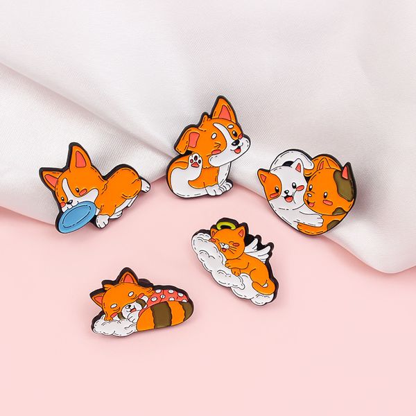 Broches pour femmes et hommes, badges et épingles amusants pour vêtements, tissus, sacs, décor, dessin animé mignon, animal, chien, chat, émail, bijoux en métal, cadeau pour amis, vente en gros