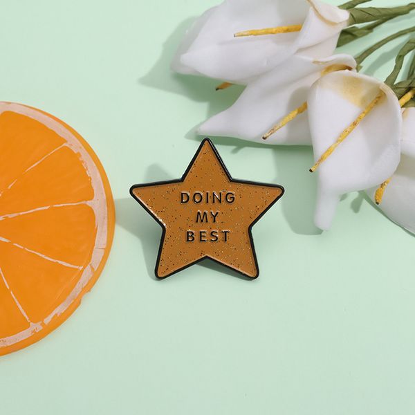 Broches Pin para mujeres y hombres Estrella divertida Do My Best Encourage Palabra Insignia y alfileres para vestidos Bolsas de tela Decoración Lindo esmalte Joyería de metal Regalo para amigos al por mayor