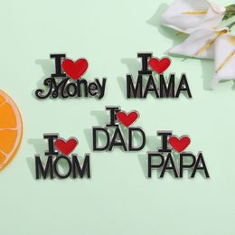 Broches pin voor vrouwen mannen ik hou van mama papa letter grappige badge en pinnen voor kledingdoeken tassen decor schattig email metaal sieraden cadeau voor vrienden groothandel