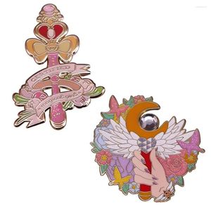 Broches Rosa Linda Chica de Anime varita mágica Pines de esmalte broche de mujer insignias bonitas solapa para mochila accesorios de joyería regalos