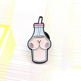 Broches Roze Melkdrank Vrouwelijke Borstvormige Pipet Drinken Yoghurtfles Sexy Leuke Pins Speciale Vrouwen Accessoires Ornament