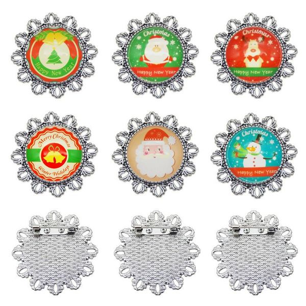 Broches Alfileres 6 uds Broche De Navidad De Color Plata Antiguo Papá Noel Muñeco De Nieve Patrón De Alce Hombres Mujeres Pin Accesorio De Ropa Regalos Familiares