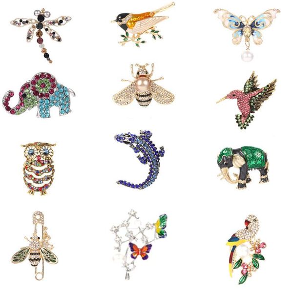 Broches Pins Animal Pin Colibrí Mariposa Diamante de imitación Joyería de moda Broche Anti Silver Plated Crystal Pecho Mujeres Accesorio