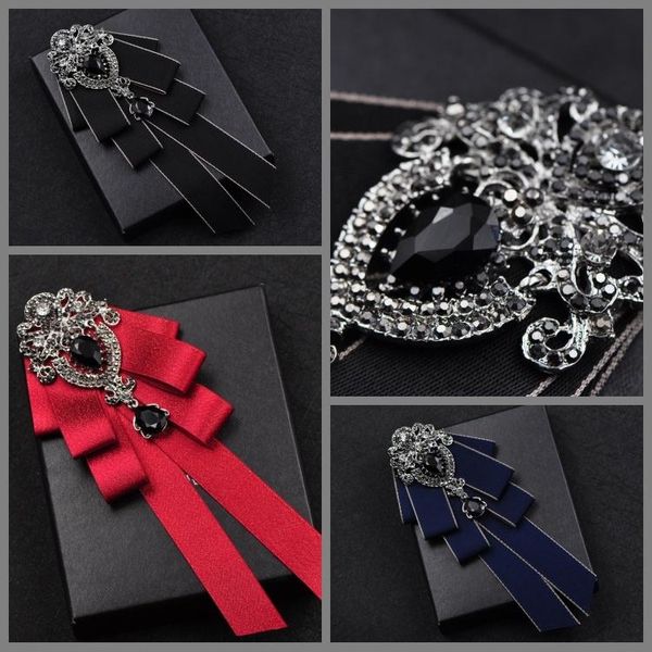 Broches Pins Mode À La Main Long Ruban Noeud Papillon Broche Strass Bowknot Cravate Collier De Mariage Luxulry Bijoux Cadeaux Pour Hommes Accessor