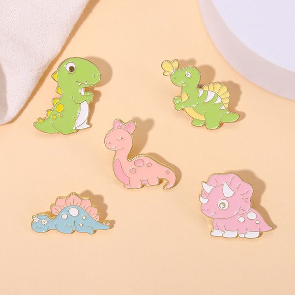 Broches Prendedores para Mujeres Dibujos Animados Animal Dinosaurio Moda Broche Prendedores Clips para Vestir Ropa Bolsas Decoración Esmalte Metal Joyería Insignia Al Por Mayor