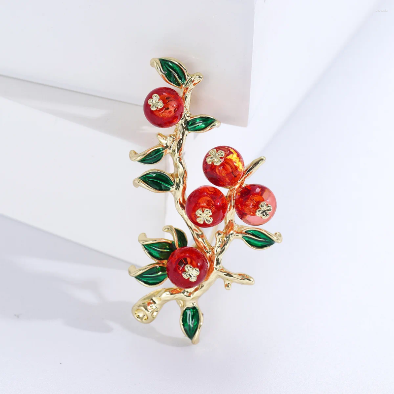 Brooches Pomlee Tasty Persimmon Fruits For Women Unisex 3-color Beauty Party Office Brooch Pin Gifts