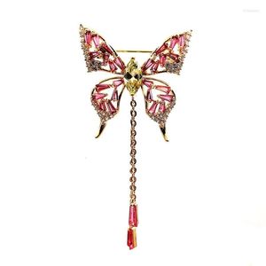 Broches Joli créateur ouvre des broches papillon rose coupe Baguette avec un Long gland goutte élégante broche de bijoux d'insecte pour les femmes dames