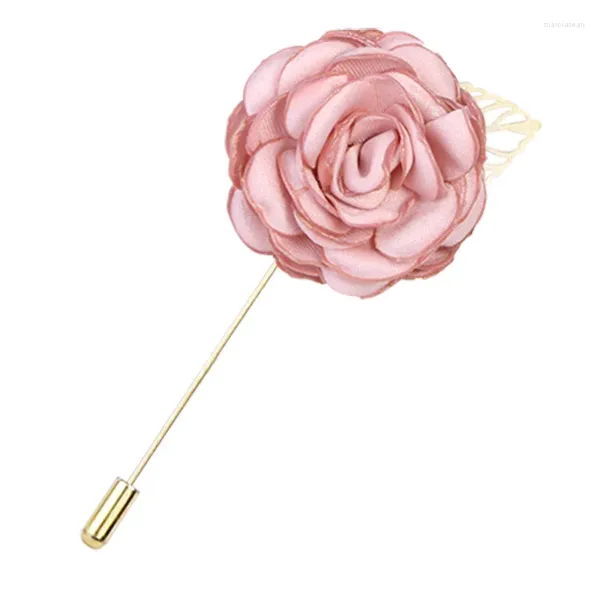 Broches de tela rosa púrpura, alfileres de flores de Camelia, Pin de aguja larga, regalos de solapa para traje, accesorios de joyería de boda para hombres y mujeres