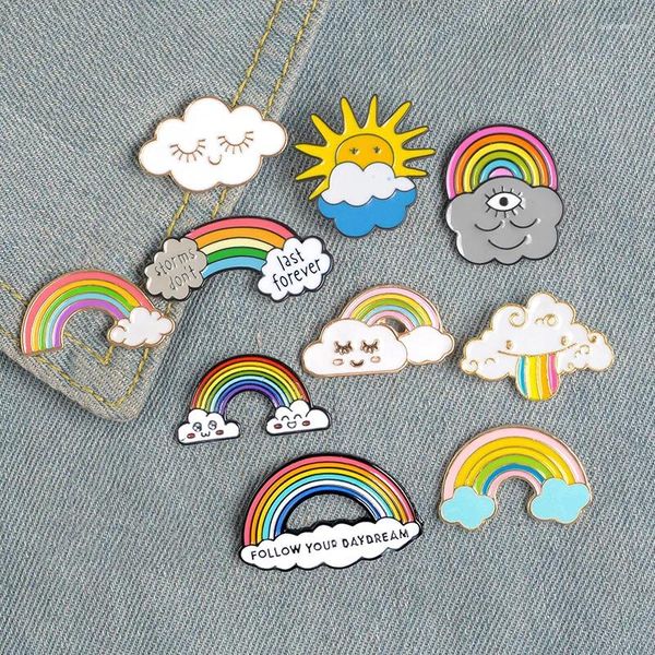 Broches en émail nuages arc-en-ciel, sac blanc foncé personnalisé, Badge de revers pour vêtements, bijoux météo, cadeau pour enfants filles, vente en gros