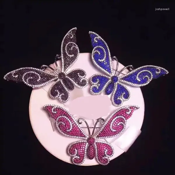 Broches ! Broche papillon en Zircon rouge bleu noir, 70mm, FPPJ, vente en gros, perles naturelles, cadeau Unique