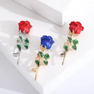 Broches rouge bleu émail Rose fleur pour femmes unisexe mode exquise épinglette Banquet fête de mariage Corsage quotidien