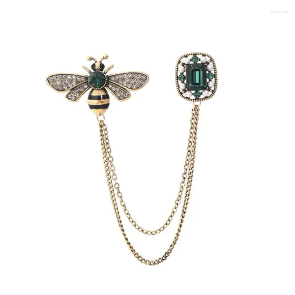 Broches Rerto Bee Crystal para mujer, esmalte y diamantes de imitación, alfileres de solapa con borlas de animales, Pin para cuello de traje para hombre, accesorios con insignia