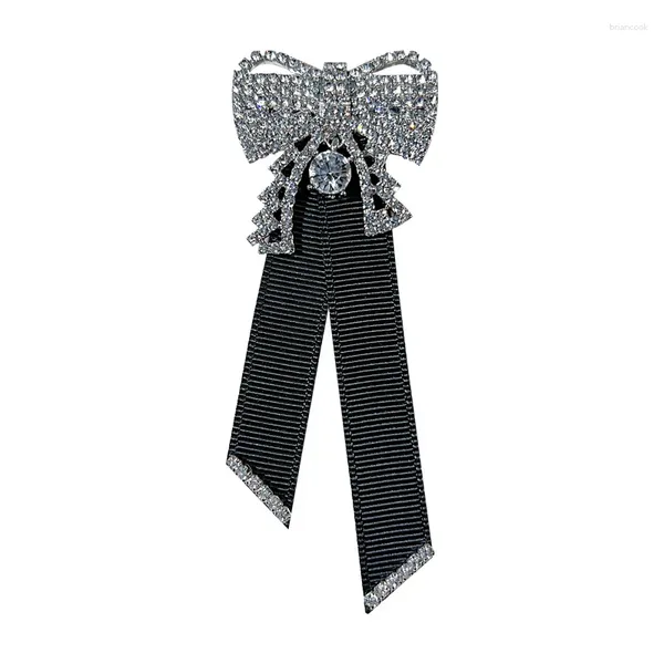 Broches Retro de tela negra para mujer, pajarita, diamantes de imitación, perlas de cristal, alfileres para cuello de camisa, accesorios de joyería con lazo