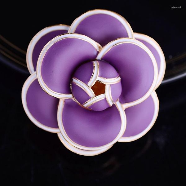 Broches rétro noir violet blanc bleu fleur émail broches beau camélia femmes femme Corsage cuivre bijoux Broche