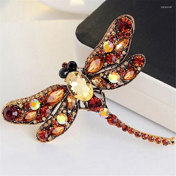 Broches rétro cristal strass libellule pour femmes robe écharpe broche broches bijoux accessoires mignon cadeau insecte multicolore