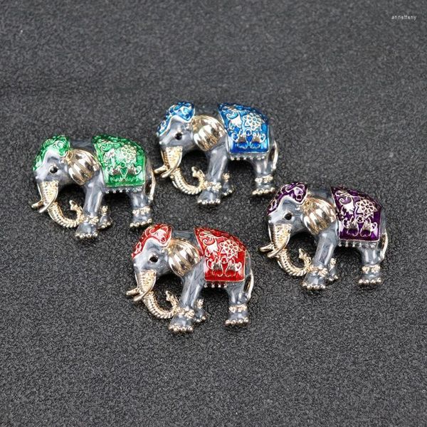 Broches Retro Elefante Esmalte Goteo Aceite Exótico Broche Ramillete Aleación Diamante de imitación Personalidad exagerada Animal creativo