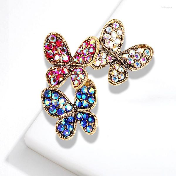 Broches strass papillon pour femmes Vintage 3 insectes colorés fête de mariage vêtements décontractés robe sac épingles cadeaux