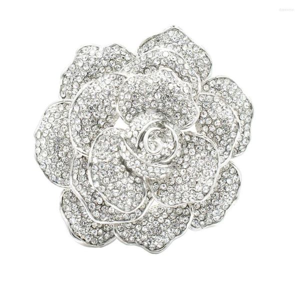 Broches de cristal de diamantes de imitación, flor rosa, broche de boda para novia, broche para mujer, joyería FA5066