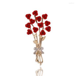 Broches Rhinestone Red Rose Flower For Women Elegant Bouquet Bowknot Clothing Rapel Pins Wedding Party Badge Sieraden