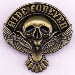 Broches Ride Forever Skull Badge Vintage Emaille Pin Motorcycle Club Broche Sieraden
