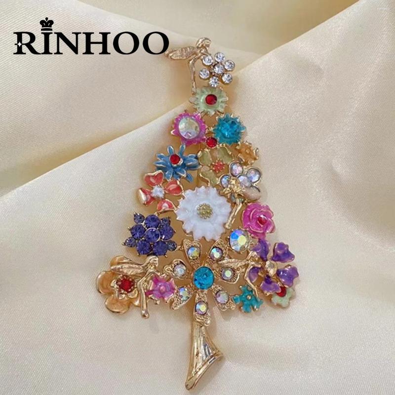 Brooches Rinhoo Colorful Enamel Flower Christmas Tree Brooch For Women Vintage Fashion Xmas Plant Lapel Pins Year Party Jewelry