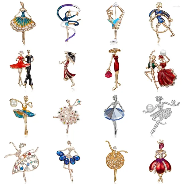 Broches rinhoo temperamento de moda danza niña ballet chicas dibujos animados brillantes crystal mujeres collar de collar novias joyas de boda