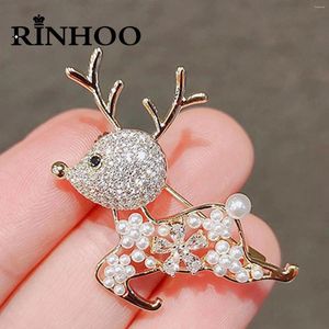 Broches Rinhoo luxe beau cerf de noël pour les femmes Imitation perle fleur Zircon wapiti épinglettes noël animaux Badges bijoux