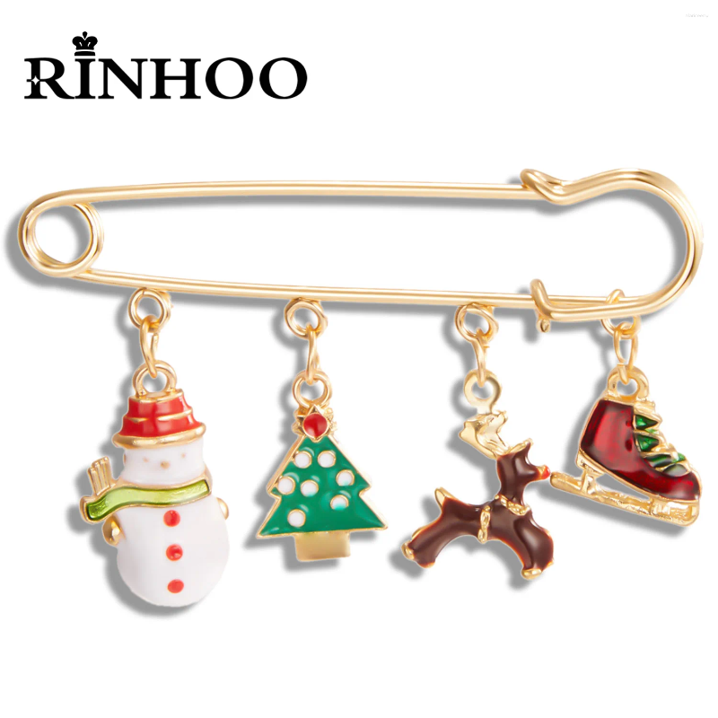 Brooches Rinhoo Merry Christmas Xmas Tree Snowman Deer Elk Skate Shoes Pendant Big Needle Pins Enamel Badge Year Party Gifts